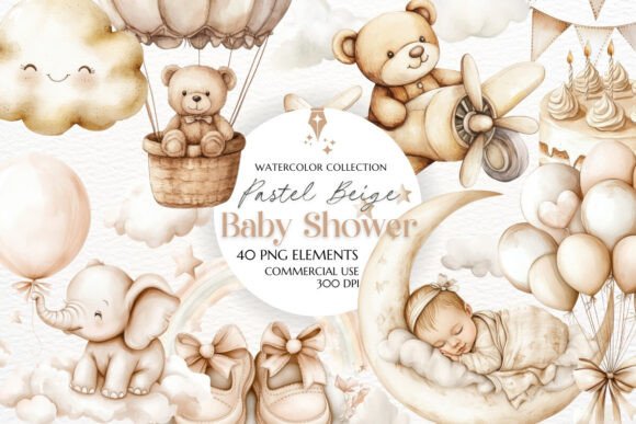 Download Pastel Beige Baby Shower Clipart - Beige Collection